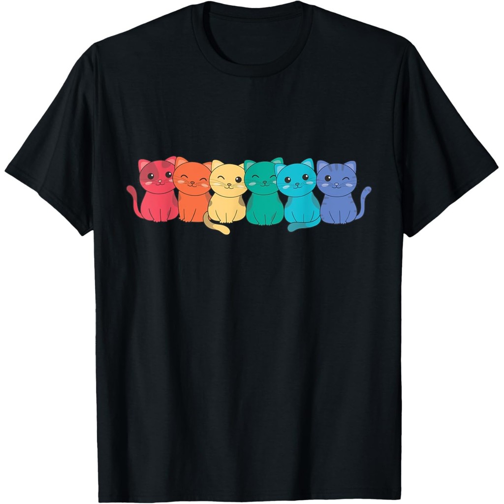 Rainbow Flag Gay Pride Lgbtq Cute Pride Cat เสื้อยืด Mans