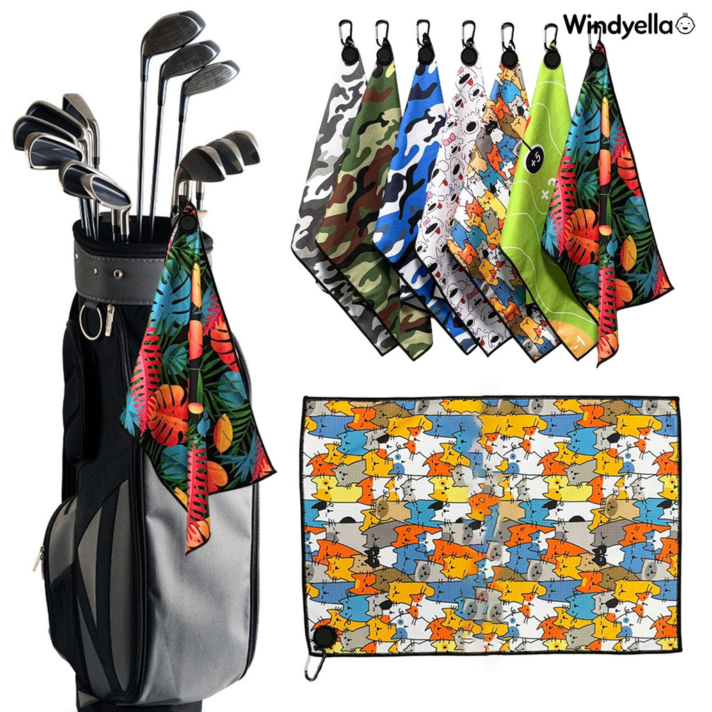 [WD]ic Golf Towel with Clip Absorbent Microfiber Waffle Golf Towel with for Strong Hold to Golf Bags Carts Clubs