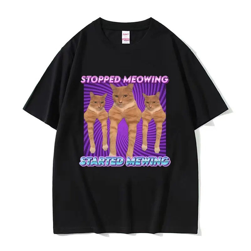 2024 Cat Mewing Weirdcore Cursed Meme T เสื้อ Jaw Looksmaxing ตลก T เสื้อผู้ชายผู้หญิงแฟชั่นลําลองผ้