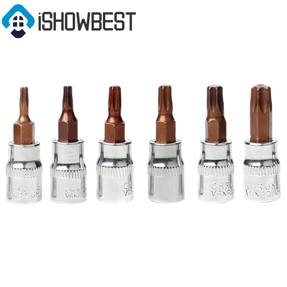 6 ชิ้น Torx หัวไขควงบิต Torx Bit ซ็อกเก็ต 1/4 นิ้วประแจสําหรับ T10-T40