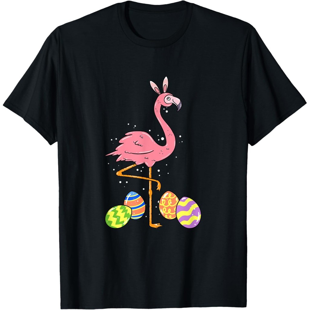 Easter Flamingo Easter Bunny Egg Basket เสื้อยืดอีสเตอร์ตลก