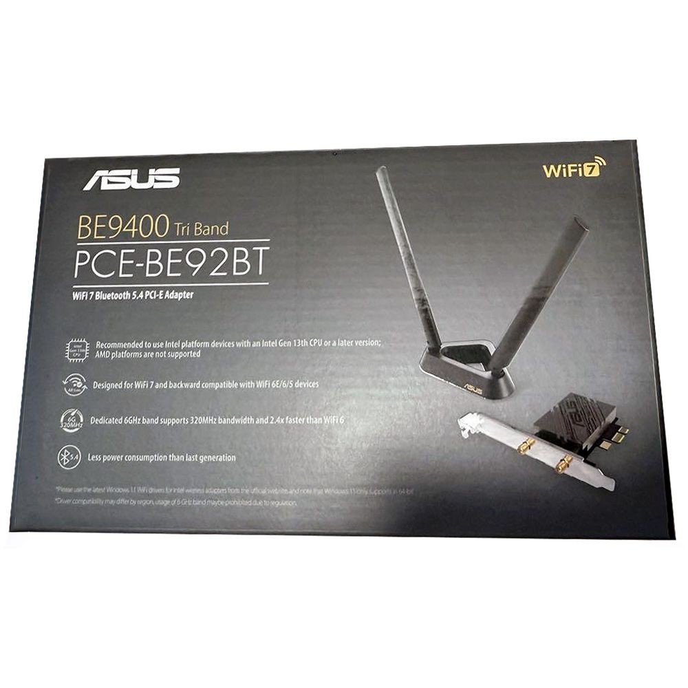 ASUS PCE-BE92BT Tri-Band BE9400 Wi-Fi 7 Bluetooth 5.4 PCIe Adapter with Antenna Base