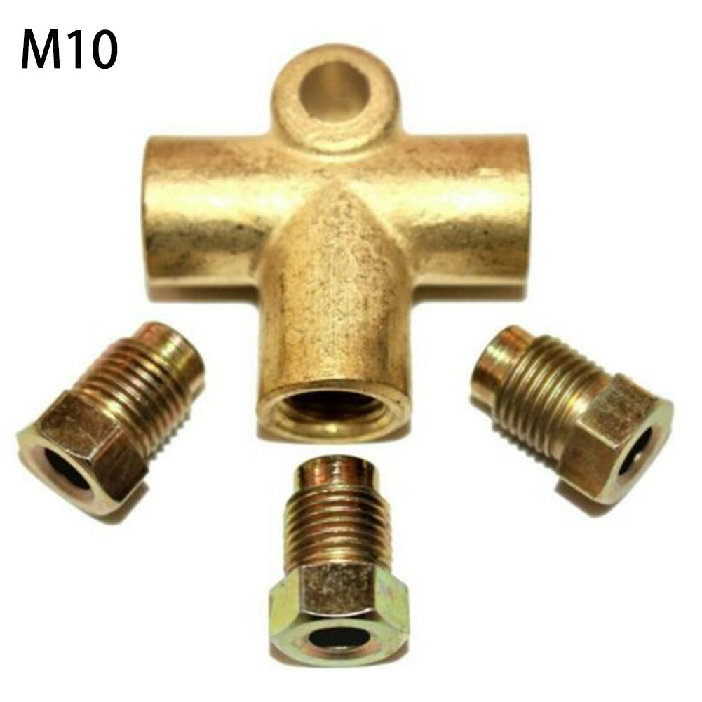 [JAKO-Hot]❀ 3-Way Brake T Piece Tee W/ 3 Male Nuts Short Union Metric M10 3/16" ข้อต่อท่อ❀