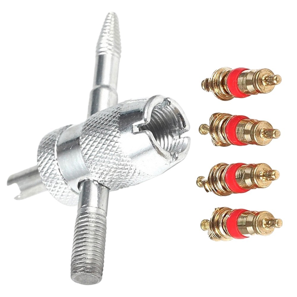 [Q-SMARTCHOICE] 5 ชิ้นทองแดงวาล์ว Core ยางรถซ่อมเครื่องมือ 4 in 1 Tyre Valve Stem Removal เครื่องมือ