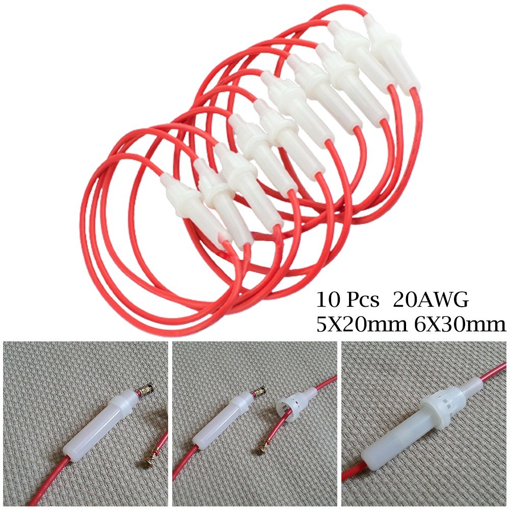 <FAIRLAND-TH> 10 ชิ้นสีขาว AGC Glass Inline Fuse Holder Quick Connect Cable Socket สําหรับ 20AWG