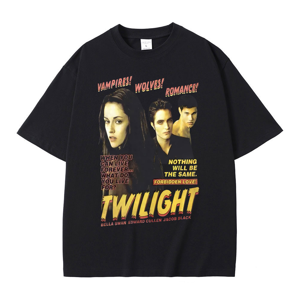 เสื้อยืดธีมTwilight ลายBella SwanและEdward Cullen สีดำ หลายไซส์