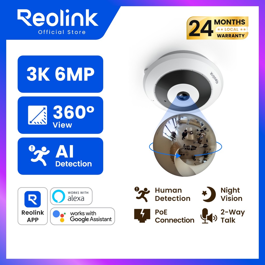 REOLINK FE-P กล้องวงจรปิด Fisheye 6MP PoE | มุมมอง 360° รอบทิศทาง | ตรวจจับคนอัจฉริยะ | คุยโต้ตอบได้