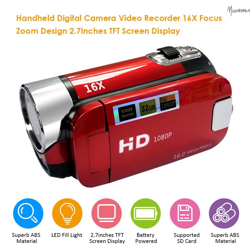 เครื่องบันทึกวิดีโอกล้องดิจิตอล 16X F-ocus Zoom Design 2.7 นิ้วจอแสดงผล TFT รองรับการ์ด SD Batter-y 