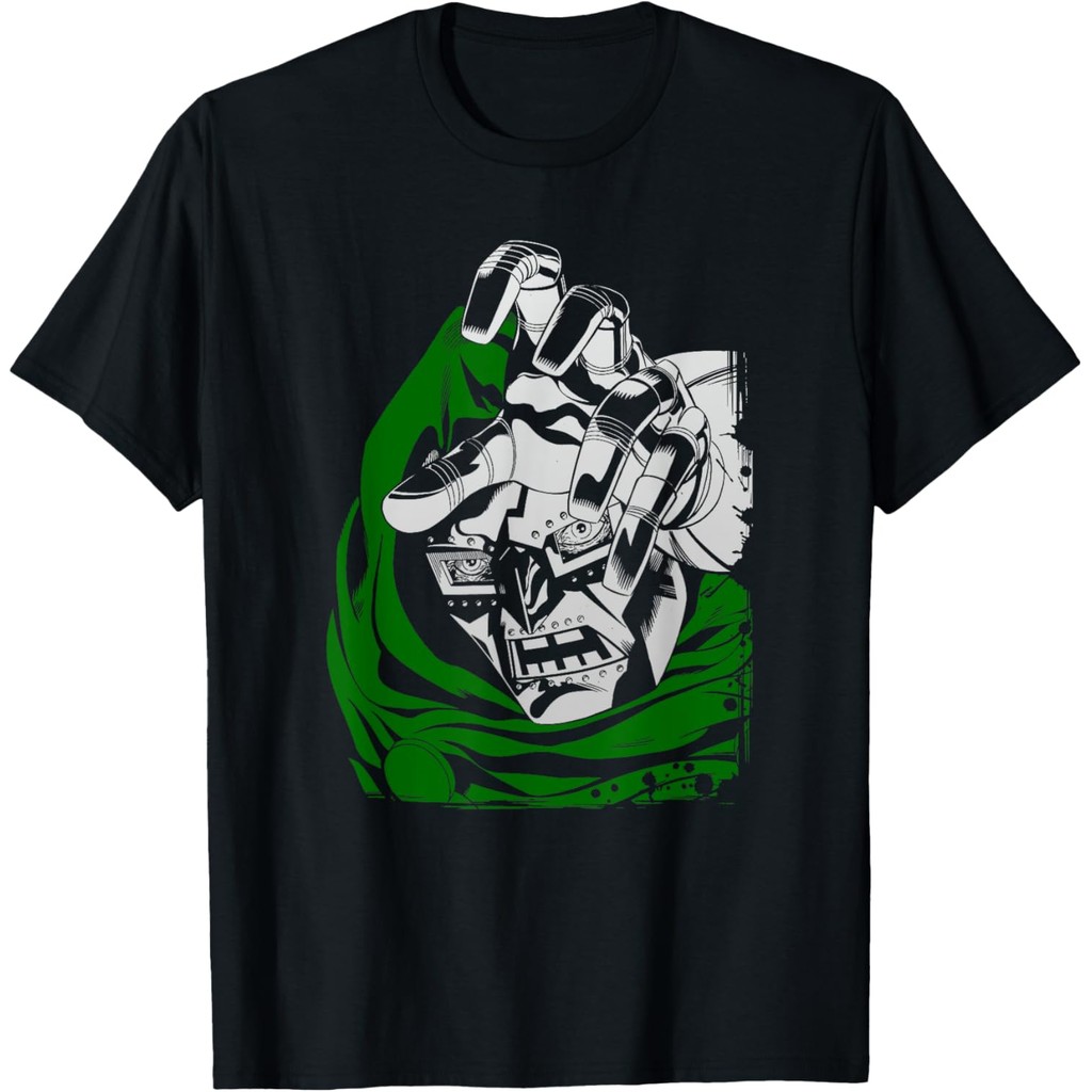 เสื้อยืดผู้ชาย Marvel Fantastic Four Dr. Doom Big Face Portrait ทำจากผ้าฝ้ายคุณภาพสูง
