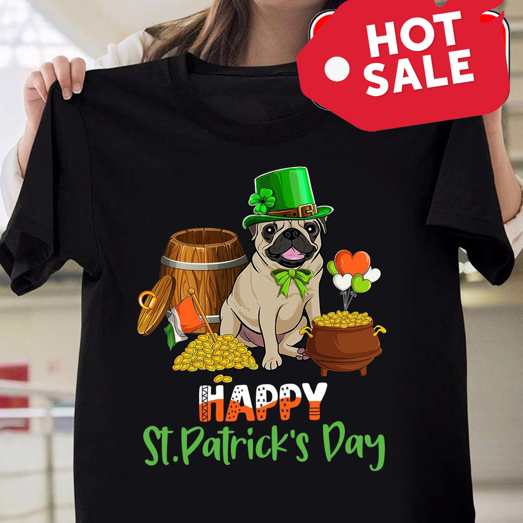 Happy St PatrickS Day Irish Pug Dog เสื้อยืด Pug Dog St PatrickS Day เสื้อยืด
