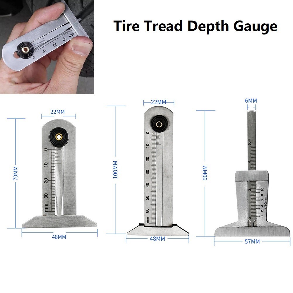 FEXStainless Steel Car Tyre Tyre Tread Depth Gauge Meter ไม้บรรทัด Caliper เครื่องมือวัด