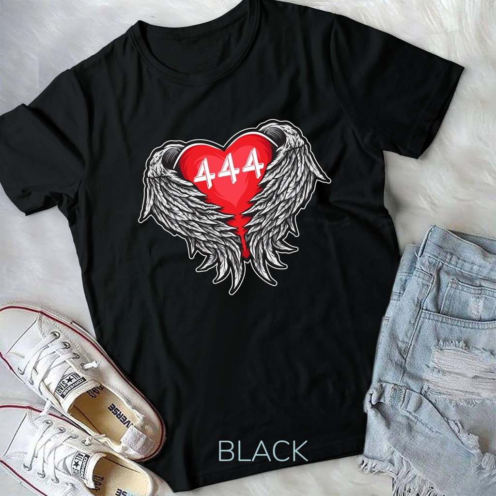 Angel Number 444 With Heart And Wings Of Angel เสื้อยืด Unisex