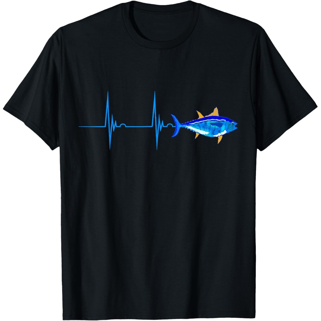 Bluefin Tuna Heartbeat Ekg Pulseline Fish Deep Sea Fishing เสื้อยืด