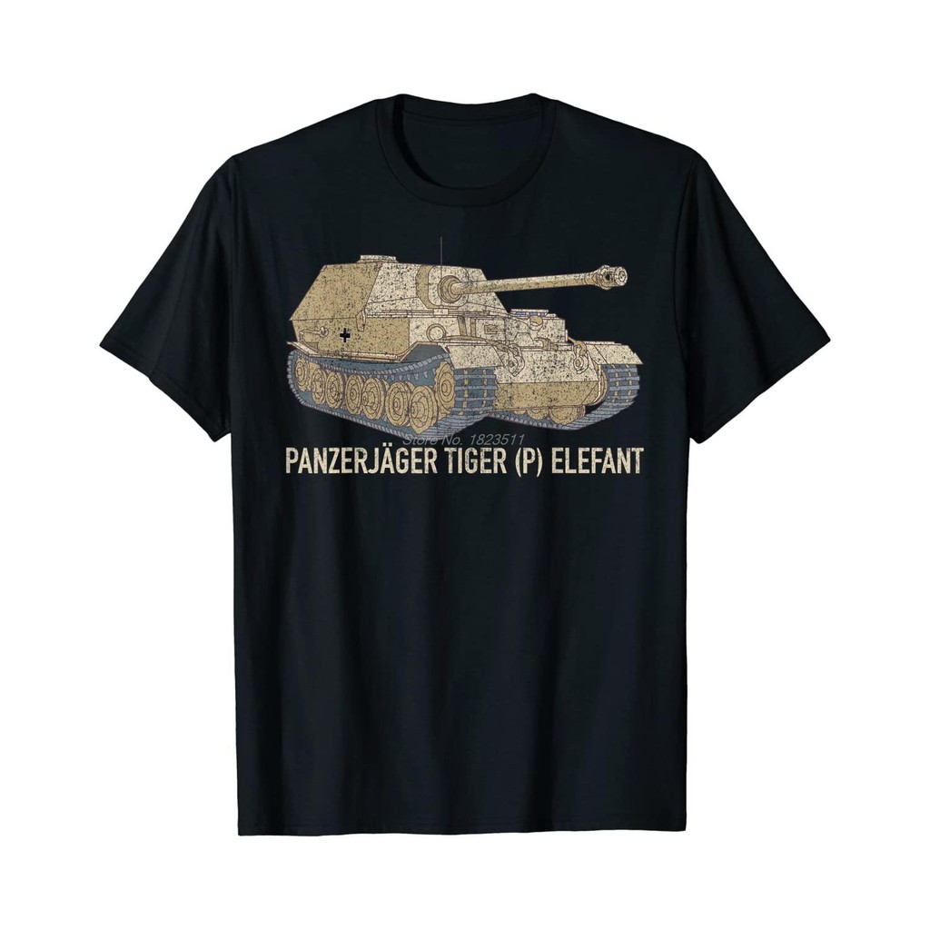เสื้อยืดผ้าฝ้ายแขนสั้น O-คอสำหรับผู้ชาย ออกแบบจาก Elefant Tank_destroyer, เยอรมัน WW2 Panzerjager Ti