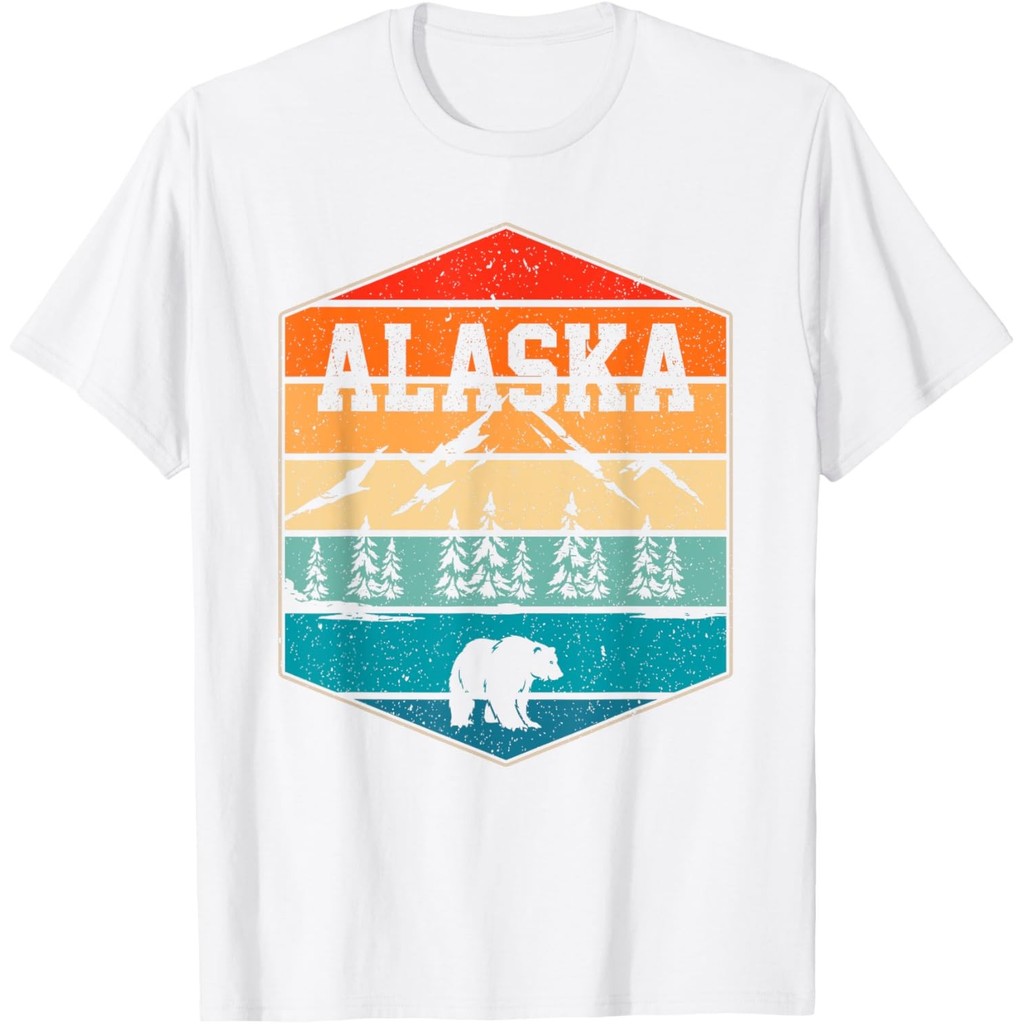 เสื้อยืด Alaska Glacier Mountains Landscape Bear Animal Retro Alaska
