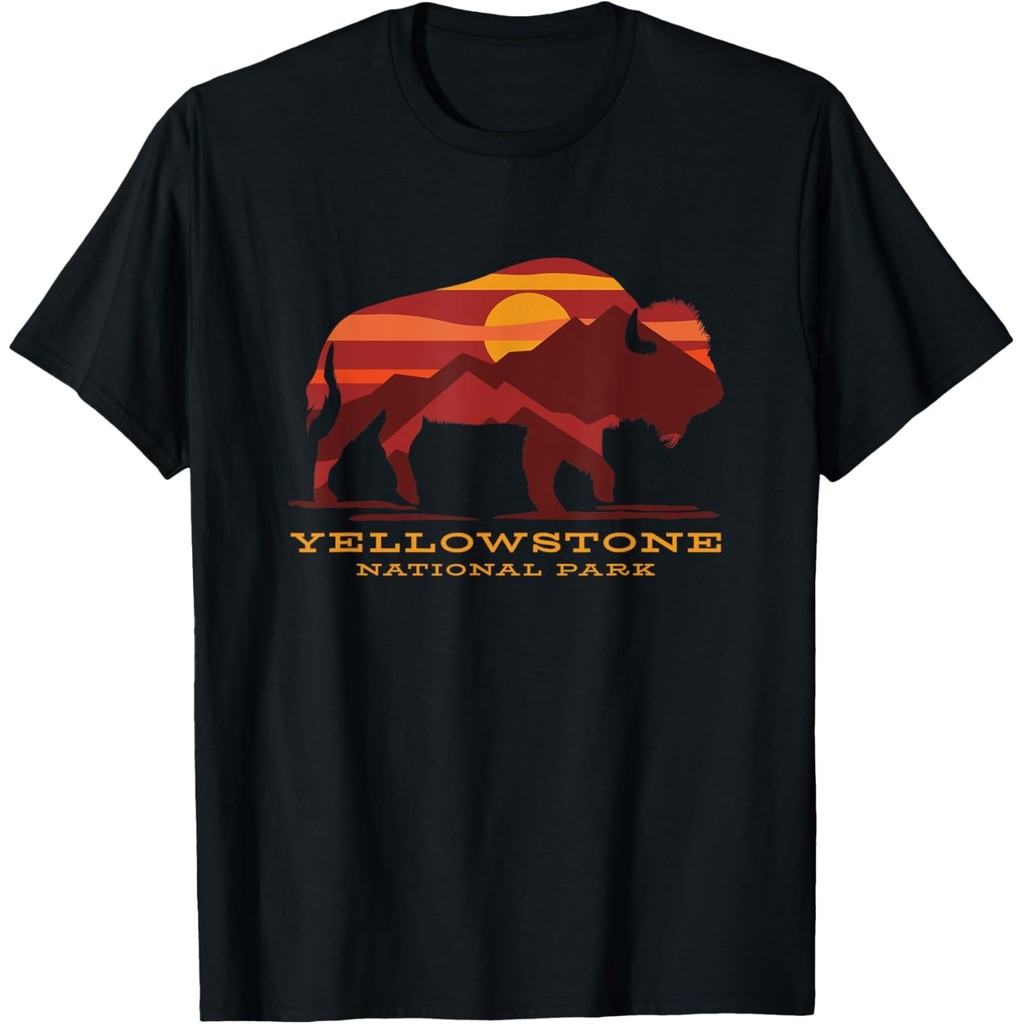 Yellowstone National Park Wyoming Buffalo Bison Sunset เสื้อยืด