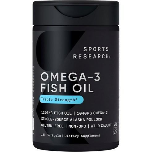 การวิจัยกีฬา Omega-3 Fish Oil 1040mg – 180 Softgels – Triple Strength จาก Wild-Chaught Alaska Polloc
