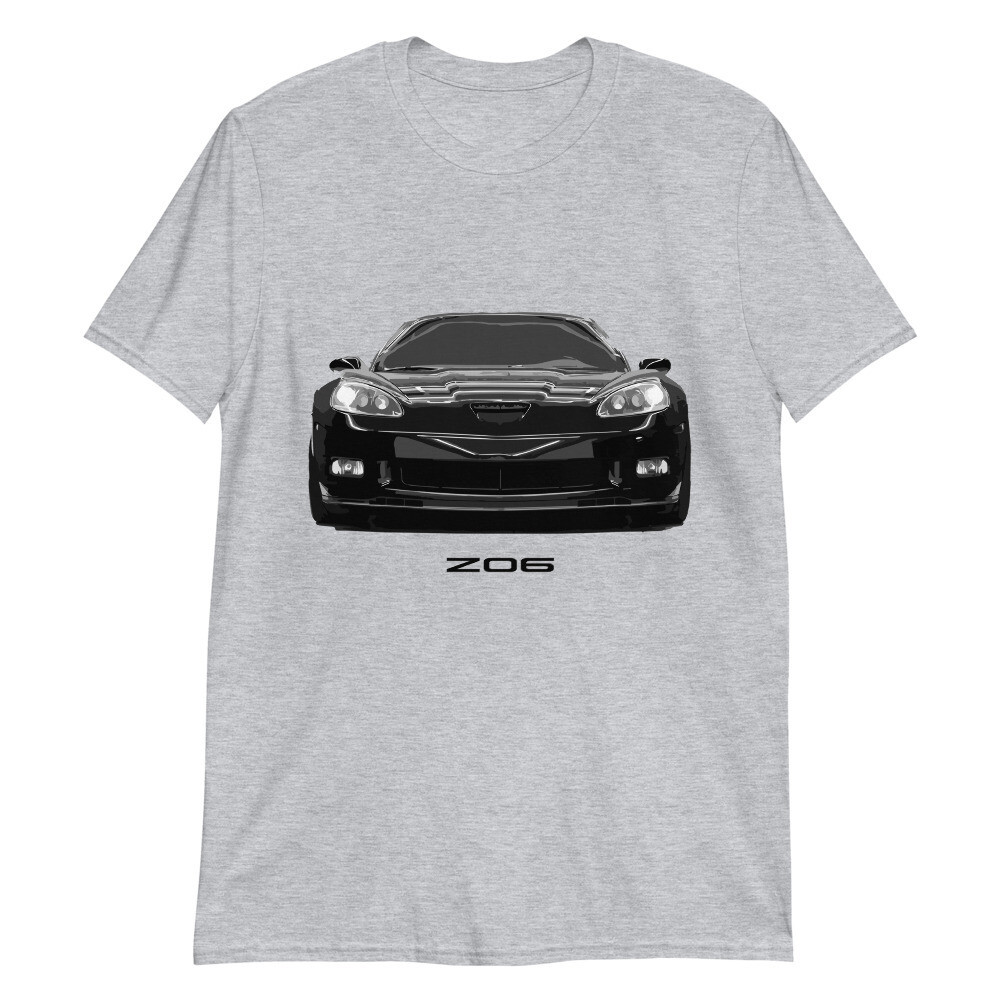 Black Vette C6 Z06 เสื้อยืดแขนสั้นด้านหน้าและด้านหลัง
