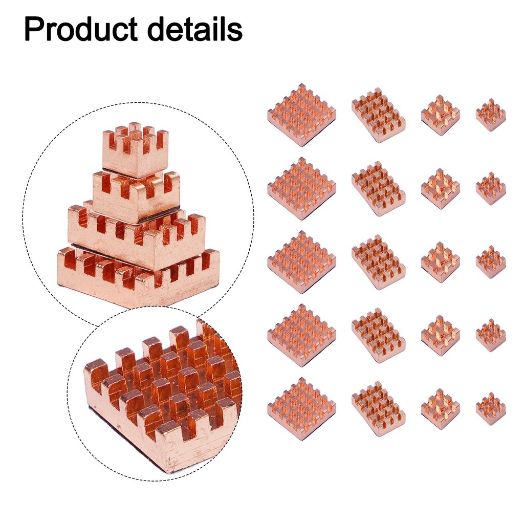 SUNYLF HOT5 ชุด 20 ชิ้นสําหรับ Raspberry Pi 4B Heatsink Copper Kit,ทองแดงบริสุทธิ์,สําหรับระบายความร