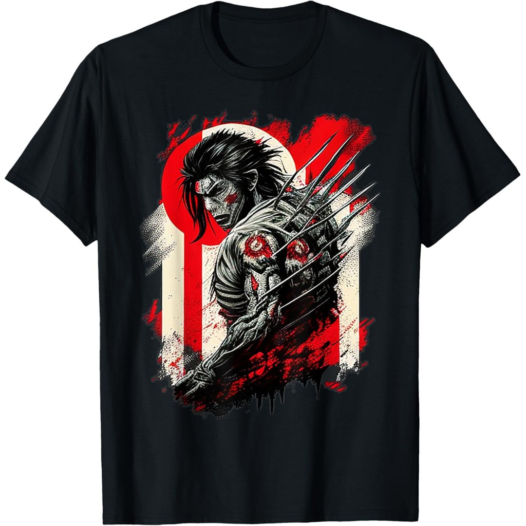 เสื้อยืดผ้าฝ้ายผู้ชาย Japanese Ancient Yakuza Soldier T-Shirt ผ้าฝ้ายคุณภาพสูงแขนสั้น