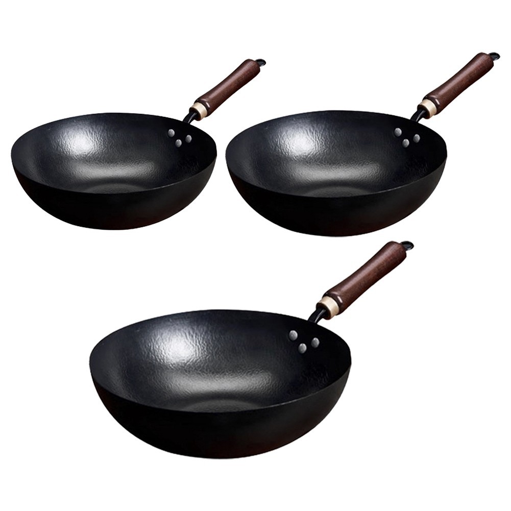 [CBU] Iron Cooking Pot สีดํา ไม้ - ด้ามจับสําหรับเตา Induction & Gas