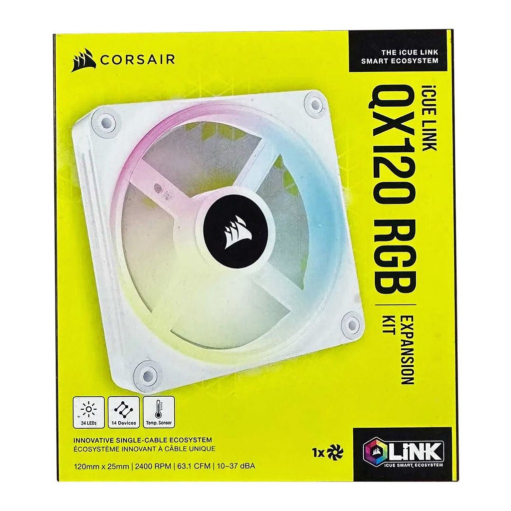 Corsair iCUE LINK QX120 RGB 120mm PWM PC Fan Expansion Kit (White, 1 Fan), CO-9051005-WW