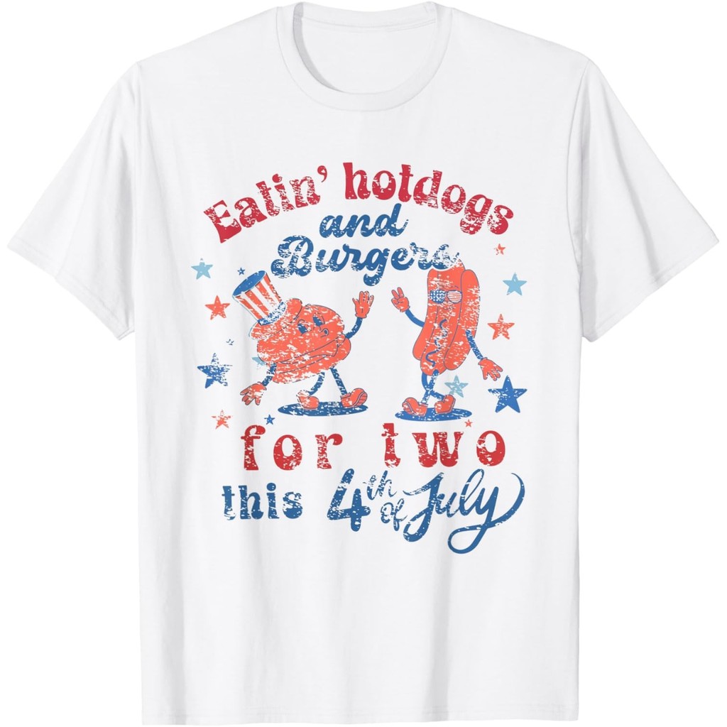 4Th Of July การตั้งครรภ์กิน Hotdogs และ Burger สําหรับเสื้อยืดสองตัว