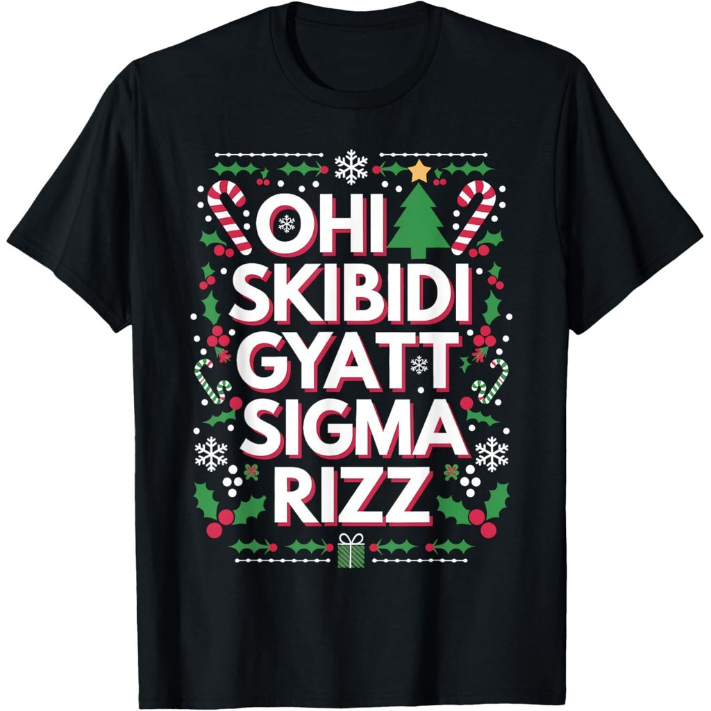 Ohio Skibidi Gyatt Sigma Rizz Gen Alpha Xmas เสื้อยืดปาร์ตี้คริสต์มาส