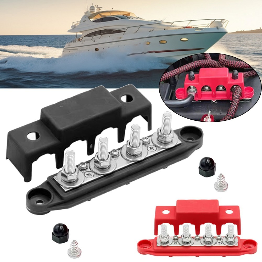 คลังสินค้าพร้อม 12V 250A 4 Post Busbar Bus Bar Power Distribution Block W/ฝาครอบ 5/16"