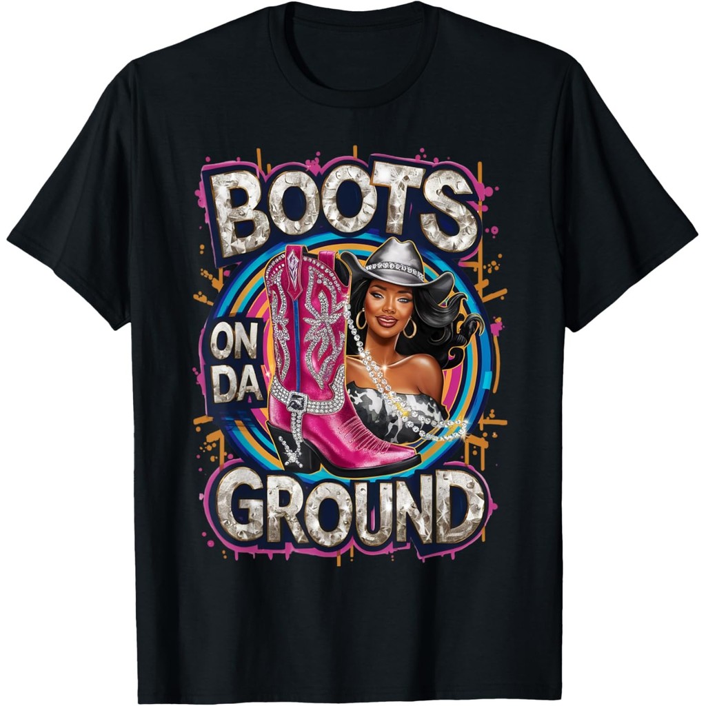 Boots On Da Ground Retro Western Country Cowlinedance เสื้อยืด