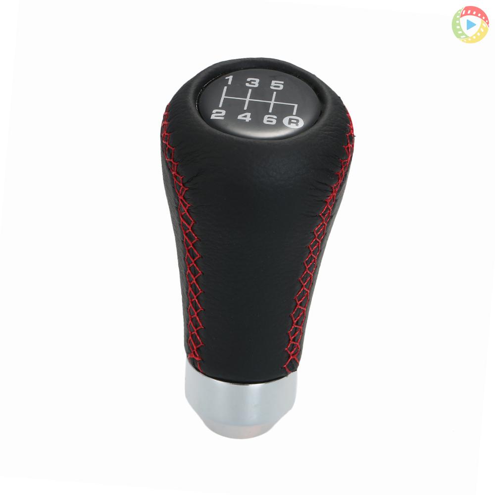 คู่มือรถเกียร์ Shift Knob Shifter หนังสีดําสีแดง Stitch 6 ความเร็ว Universal Moto-410