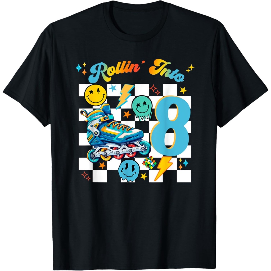 Roller Skating Birthday Dude Boy Roller Skates Retro Party เสื้อยืด