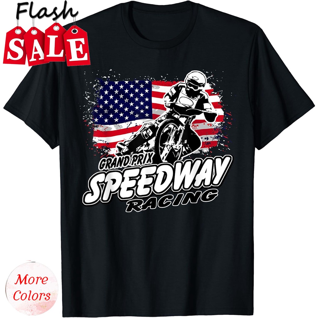 รถจักรยานยนต์ Speedway Racing American Flag Gift เสื้อยืด Unisex