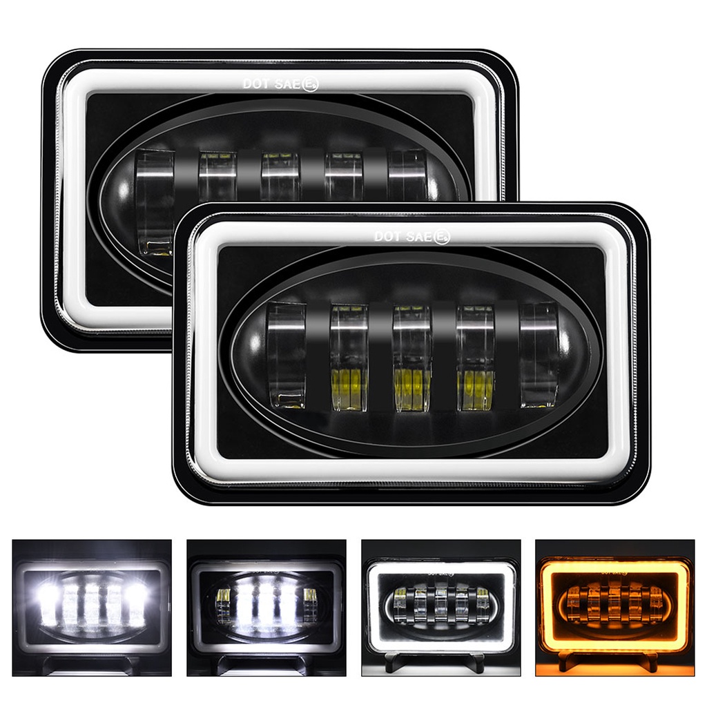 1 ชิ้น 5 นิ้วไฟหน้ารถ LED 4x6 ไฟหน้าสี่เหลี่ยมผืนผ้าสูง/ต่ํา DRL ไฟเลี้ยวใช้งานร่วมกับ H4651 H4652 H4656 H4666 H6545 สําหรับ Peterbilt K Moto-410