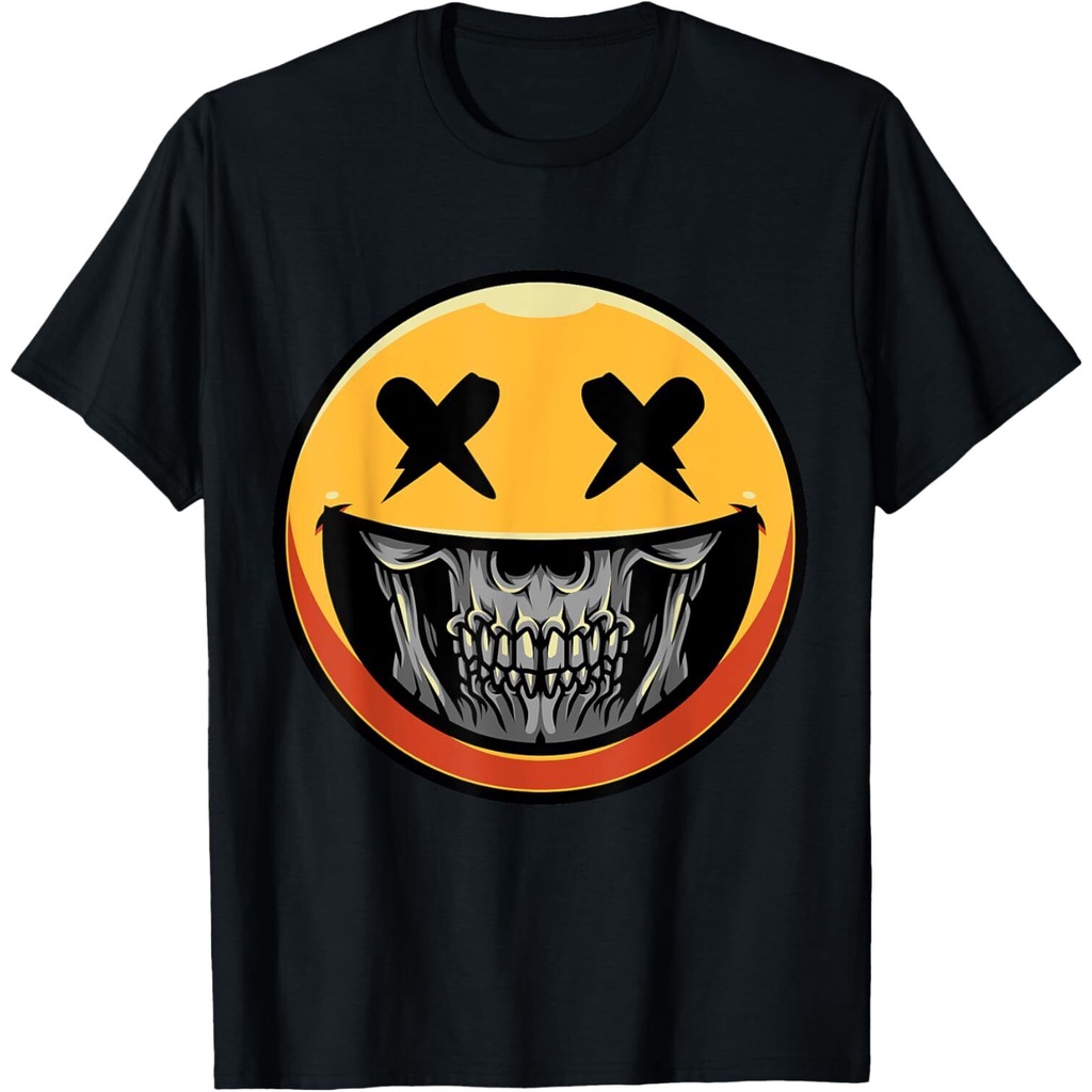 Cool Smile Face Skull - Smile Face Wear A Skull Graphic Fun เสื้อยืด