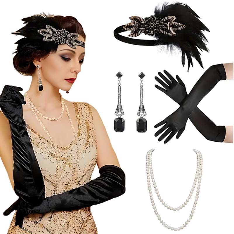 1920 Gatsby Makeup Ball Party ฮาโลวีนชุด 20s Gatsby เครื่องแต่งกายชุดอุปกรณ์เสริม