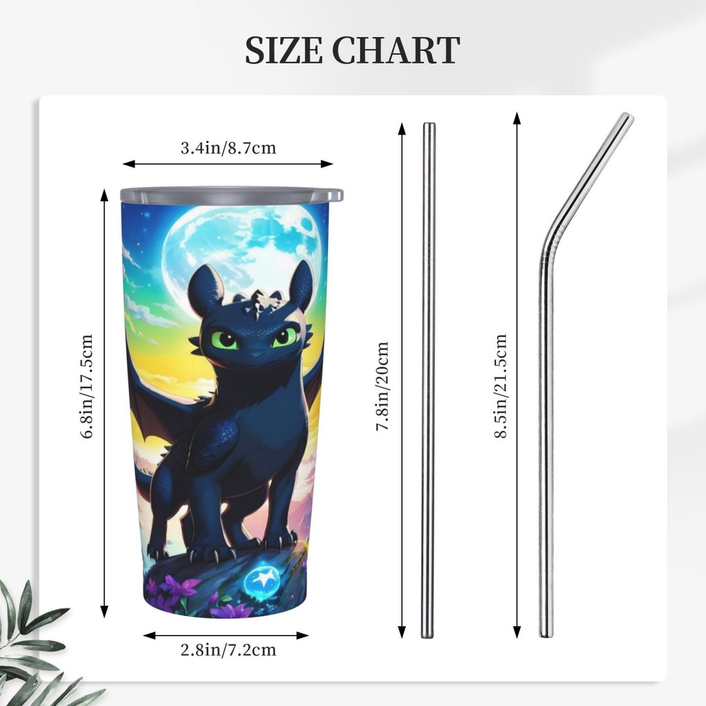 How To Train Your Dragon ถ้วยฟางรถยนต์ 20oz (พร้อมหลอด)แก้วสแตนเลส 500ML ถ้วยกาแฟฉนวน