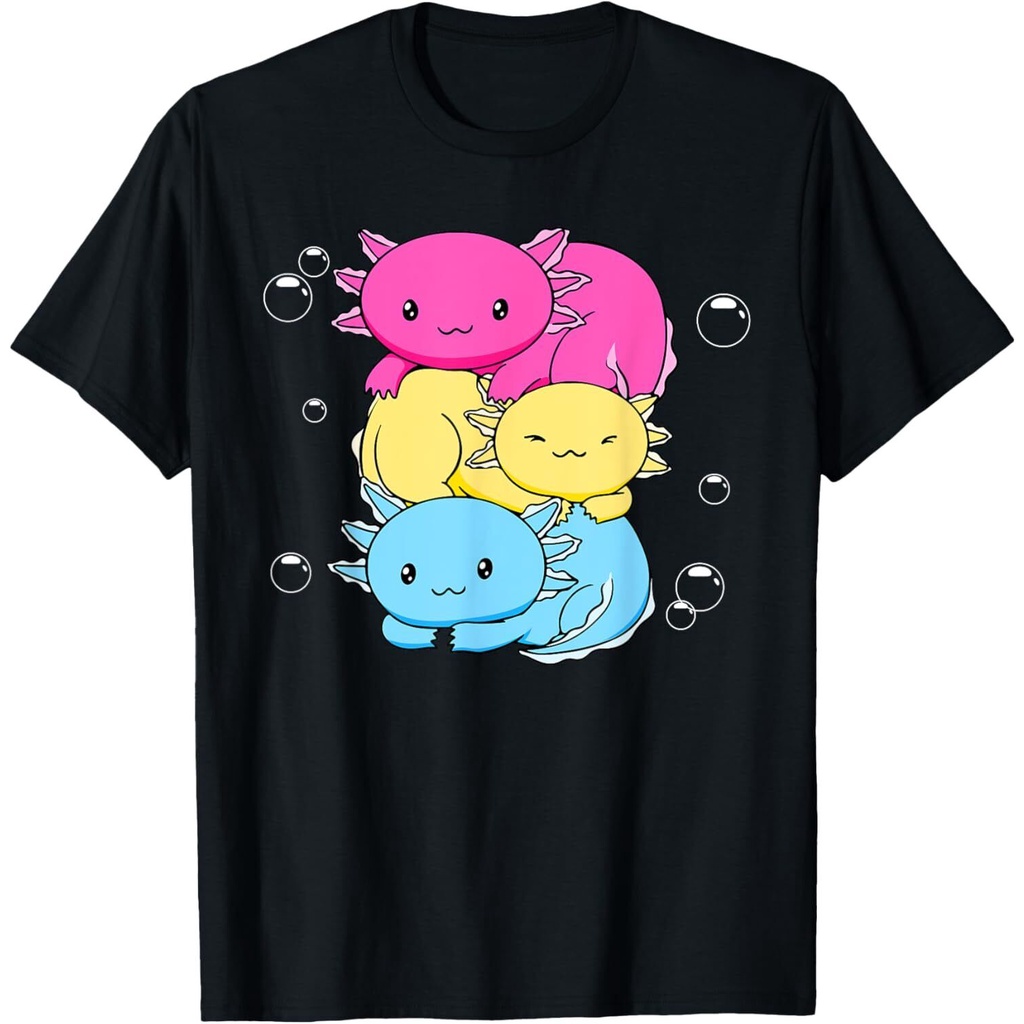 Kawaii Axolotl Pile Pansexual Pride Flag เสื้อยืด