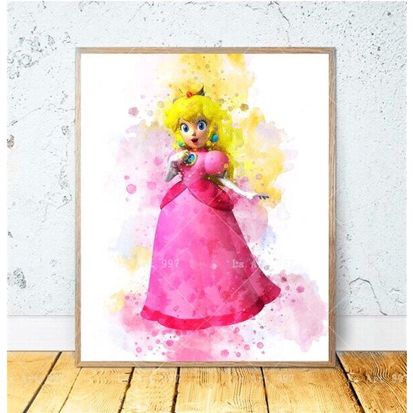 Super Mario สีน้ําวิดีโอเกม Wall Art โปสเตอร์และพิมพ์ผ้าใบจิตรกรรมชุดภาพสําหรับห้องนั่งเล่นเด็กตกแต่