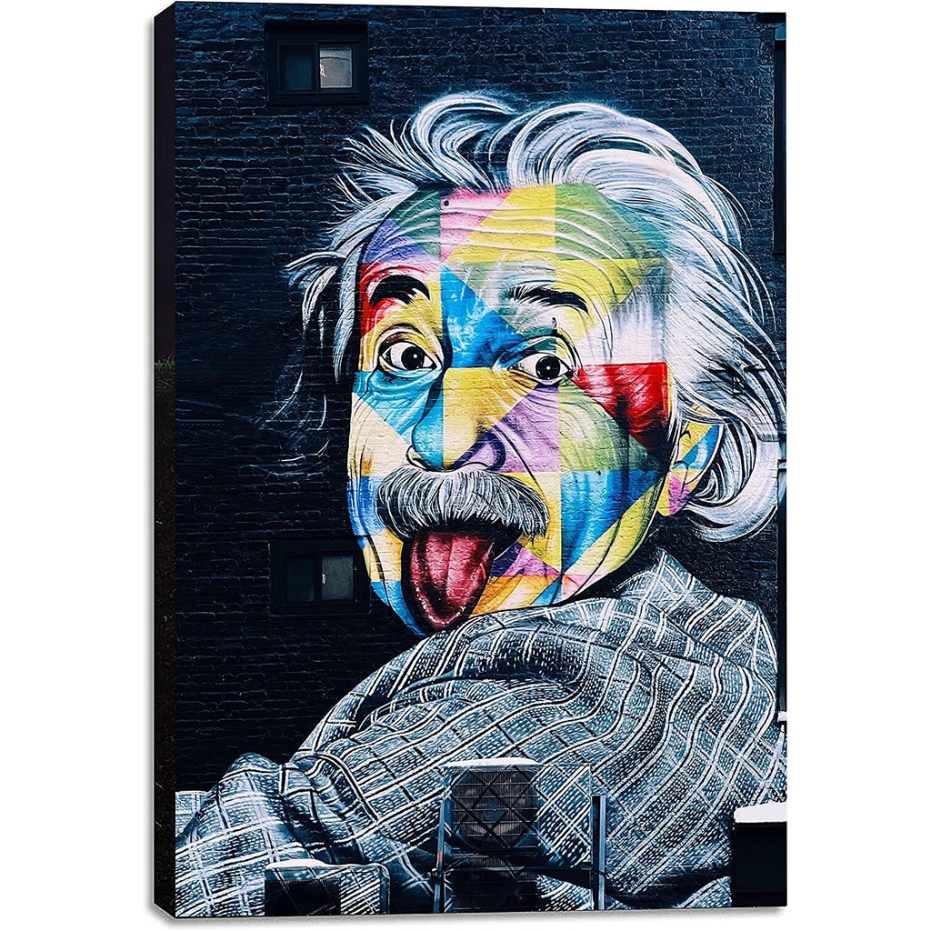 Yolo Einstein Wall Art ผ้าใบ Street Art Street Grafitti Urban Art Wall ผ้าใบ Graffiti Art พร้อมแขวน 