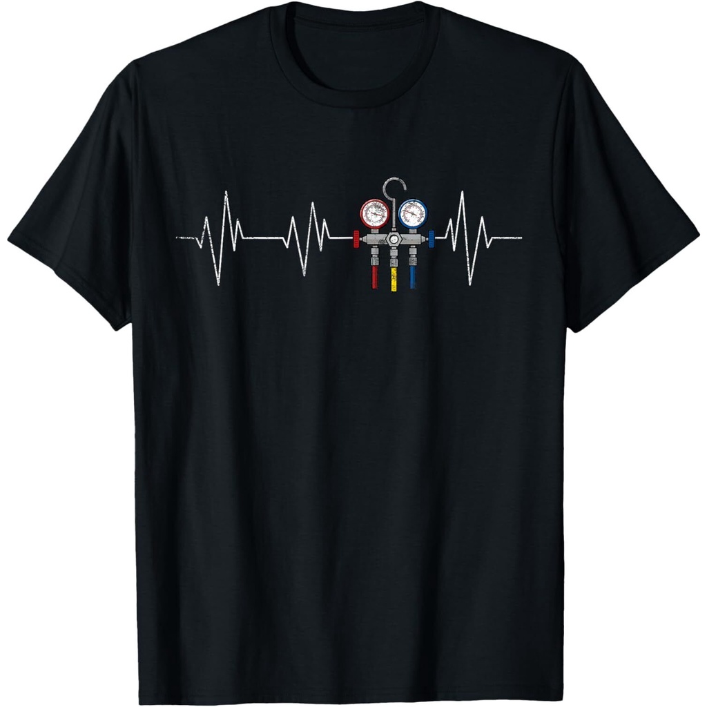 Hvac Technician Ekg Heartbeat เสื้อยืด Hvac Tech ตลกวินเทจ