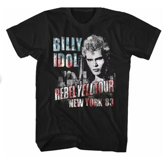 เสื้อยืดผู้ใหญ่ Billy Idol NY 83 Flag-Ish สีดำ