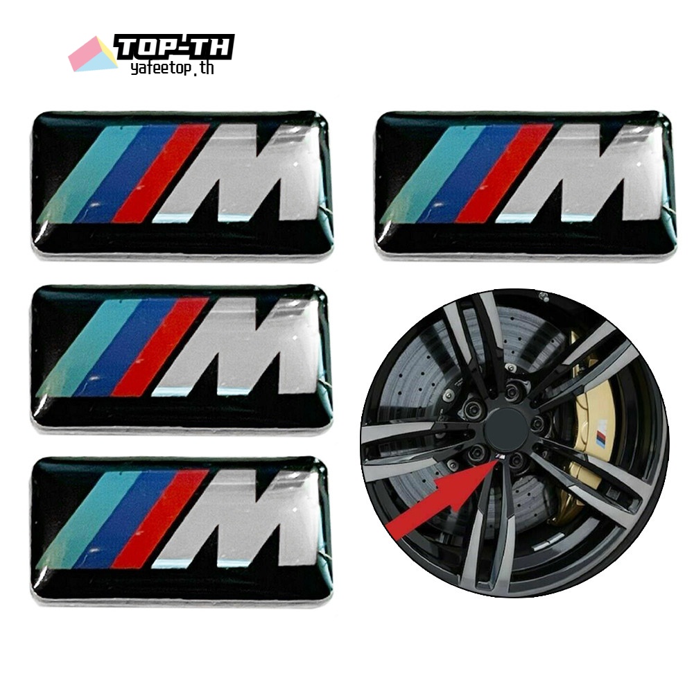 ⭐ยาฟีทอป⭐4pcs สําหรับสําหรับ BMW M Tec Sport Badge สติกเกอร์ล้อโลหะผสมกีฬา 17 มม.x 9 มม.