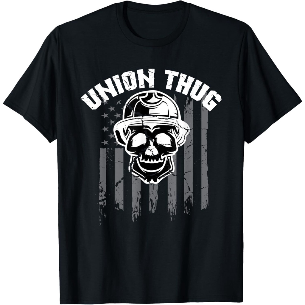 Union Thug Skull Head Union Leader Usa Flag Us Union Power เสื้อยืด