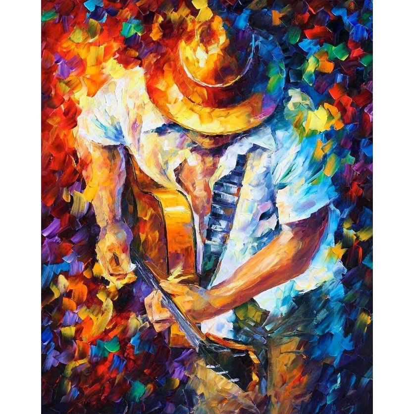 Musician Art ภาพวาดเพลงบนผ้าใบโดย Leonid Studio Guitar และ Soul