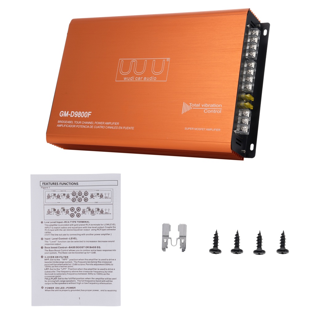 ระบบเสียง Wudi, เครื่องขยายเสียงรถยนต์ 4 ช่อง, 4 x 100W 4-16 Ohm Stable Audio Power Amplifier Moto-4