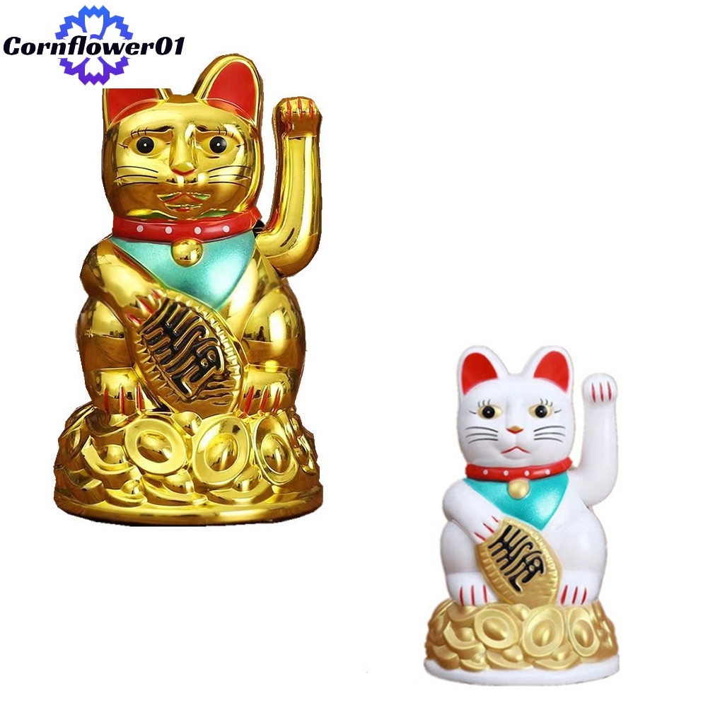 [COFW] จีน Lucky Waving Cat Beckoning Maneki Neko Gold Fortune Feng Shui 6.5" นิ้ว