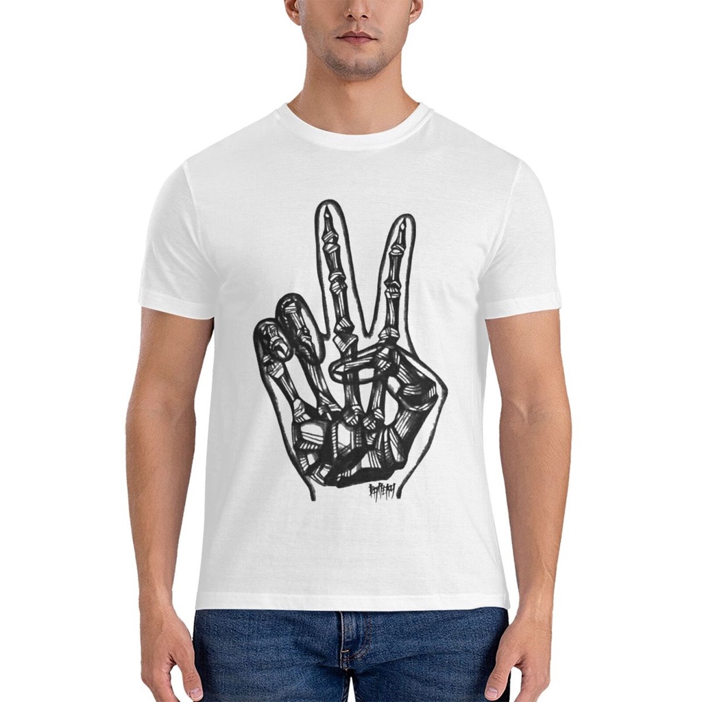 เสื้อยืดออกแบบลายมือ V-Sign สำหรับผู้ชาย ทำจากผ้านุ่มสบาย