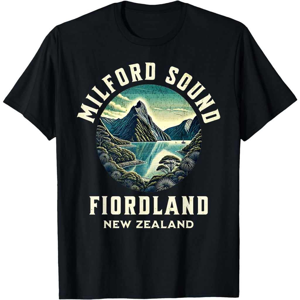 Retro Milford Sound New Zealand _ ของขวัญเสื้อยืด Fiordland