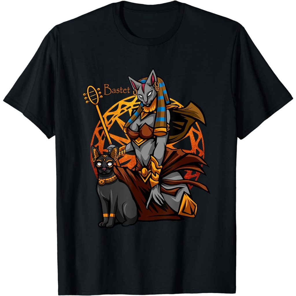 ดี พิมพ์โบราณ Bastet Egyptian Cat Goddess Mythology เสื้อยืด